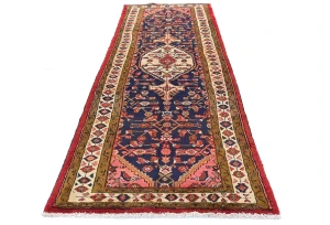 Vintage Plum Floral Tribal 3X10 Hamedan Persian Runner Rug