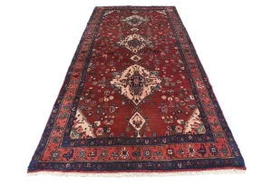 Vintage Maroon Red Floral Tribal 4X10 Hamedan Persian Runner Rug