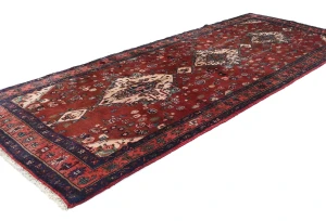 Vintage Maroon Red Floral Tribal 4X10 Hamedan Persian Runner Rug