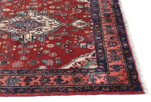 Vintage Maroon Red Floral Tribal 4X10 Hamedan Persian Runner Rug