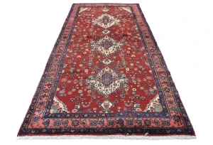 Vintage Maroon Red Floral Tribal 4X10 Hamedan Persian Runner Rug