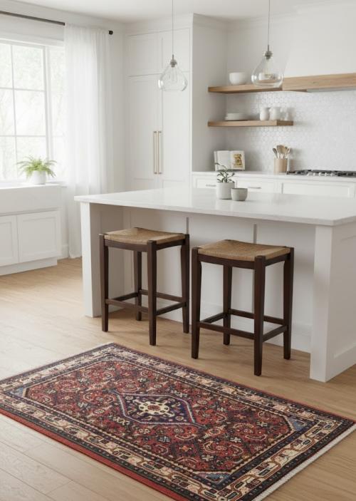 Vintage Rusty Red Floral Tribal 3'3X4'7 Hamedan Persian Rug