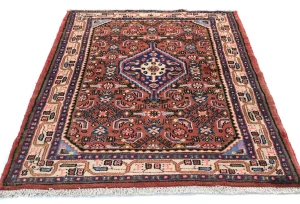 Vintage Rusty Red Floral Tribal 3'3X4'7 Hamedan Persian Rug