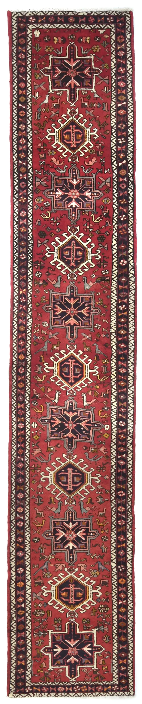 Vintage Red Geometric 2X12 Karajeh Persian Runner Rug