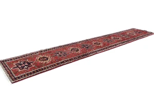 Vintage Red Geometric 2X12 Karajeh Persian Runner Rug