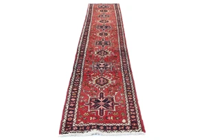 Vintage Red Geometric 2X12 Karajeh Persian Runner Rug