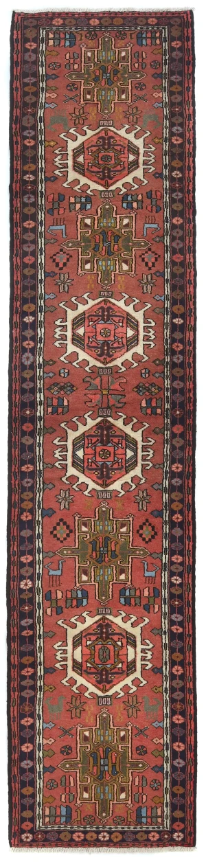 Vintage Bittersweet Red Geometric 3X12 Karajeh Persian Runner Rug