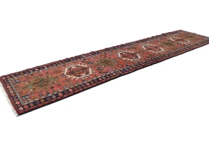 Vintage Bittersweet Red Geometric 3X12 Karajeh Persian Runner Rug