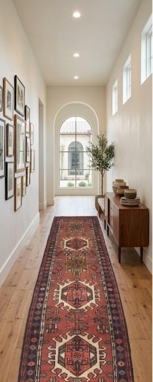 Vintage Bittersweet Red Geometric 3X12 Karajeh Persian Runner Rug