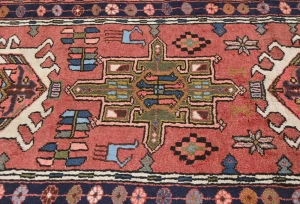 Vintage Bittersweet Red Geometric 3X12 Karajeh Persian Runner Rug