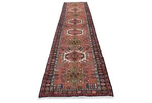 Vintage Bittersweet Red Geometric 3X12 Karajeh Persian Runner Rug