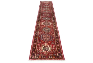 Vintage Red Geometric 2X13 Karajeh Persian Runner Rug