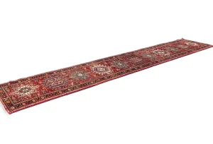 Vintage Red Geometric 2X13 Karajeh Persian Runner Rug