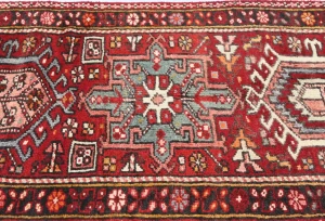 Vintage Red Geometric 2X13 Karajeh Persian Runner Rug