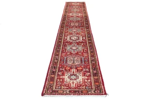 Vintage Red Geometric 2X13 Karajeh Persian Runner Rug