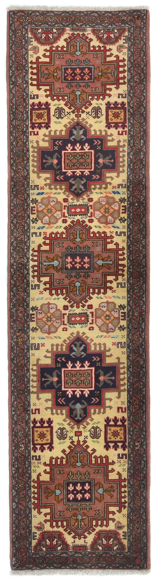 Vintage Cream Geometric 2'5X9'5 Ardabil Persian Runner Rug