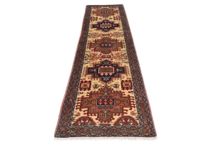 Vintage Cream Geometric 2'5X9'5 Ardabil Persian Runner Rug