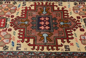 Vintage Cream Geometric 2'5X9'5 Ardabil Persian Runner Rug