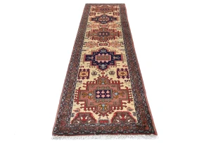 Vintage Cream Geometric 2'5X9'5 Ardabil Persian Runner Rug