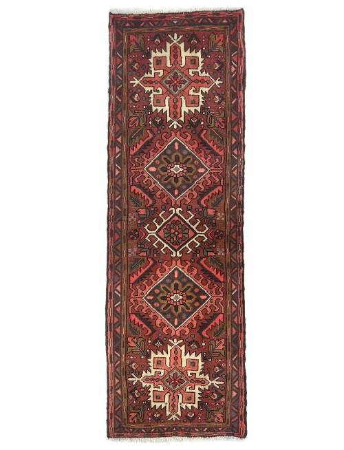 Vintage Red Geometric 2'4X6'8 Karajeh Persian Runner Rug