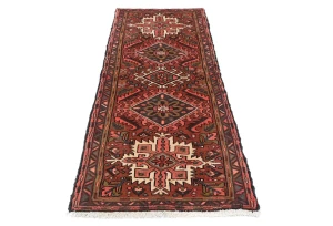 Vintage Red Geometric 2'4X6'8 Karajeh Persian Runner Rug