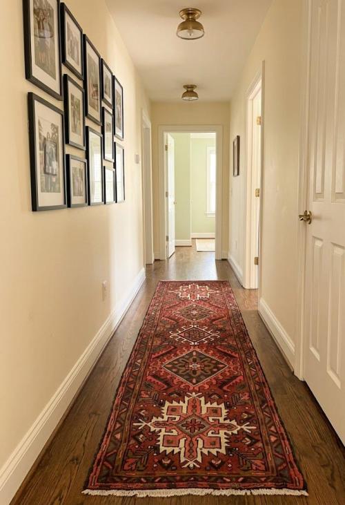 Vintage Red Geometric 2'4X6'8 Karajeh Persian Runner Rug