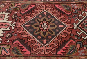 Vintage Red Geometric 2'4X6'8 Karajeh Persian Runner Rug