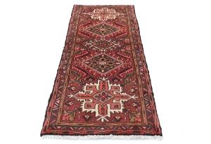 Vintage Red Geometric 2'4X6'8 Karajeh Persian Runner Rug
