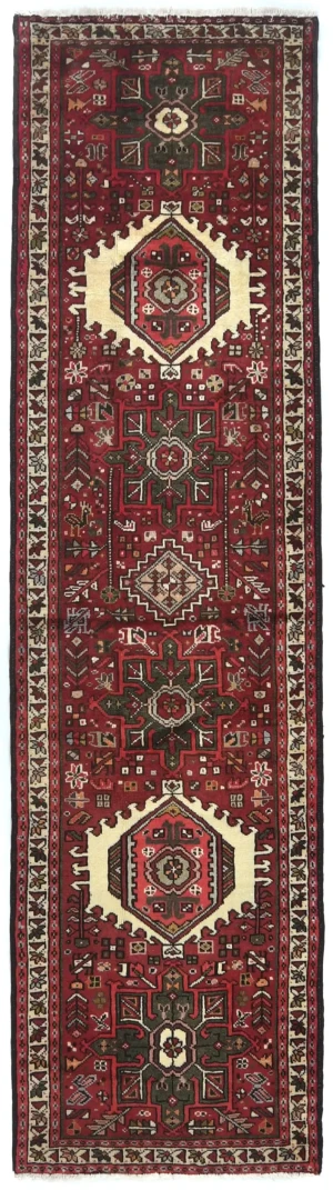 Vintage Red Geometric 3X8 Karajeh Persian Runner Rug