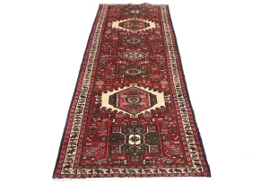 Vintage Red Geometric 3X8 Karajeh Persian Runner Rug