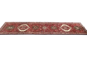 Vintage Red Geometric 3X8 Karajeh Persian Runner Rug
