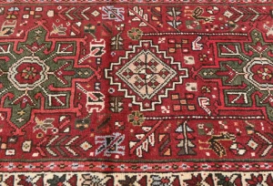Vintage Red Geometric 3X8 Karajeh Persian Runner Rug