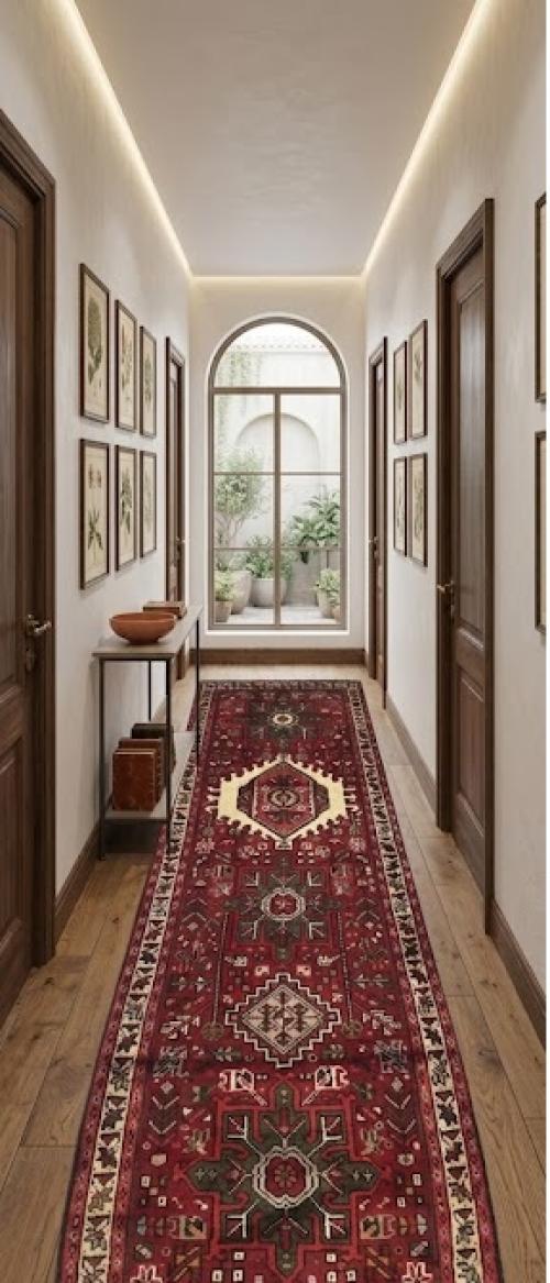 Vintage Red Geometric 3X8 Karajeh Persian Runner Rug