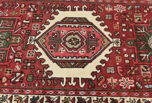 Vintage Red Geometric 3X8 Karajeh Persian Runner Rug