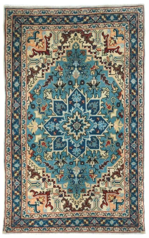 Vintage Blue Floral Traditional 4'7X7'6 Heriz Ardebil Persian Rug