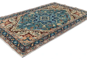 Vintage Blue Floral Traditional 4'7X7'6 Heriz Ardebil Persian Rug