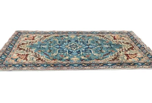 Vintage Blue Floral Traditional 4'7X7'6 Heriz Ardebil Persian Rug