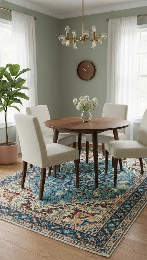 Vintage Blue Floral Traditional 4'7X7'6 Heriz Ardebil Persian Rug