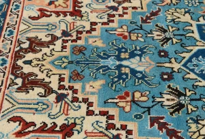 Vintage Blue Floral Traditional 4'7X7'6 Heriz Ardebil Persian Rug