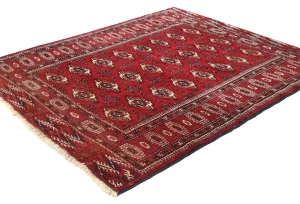 Vintage Red Tribal 4'7X5'8 Turkoman Persian Oriental Rug