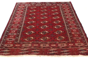 Vintage Red Tribal 4'7X5'8 Turkoman Persian Oriental Rug