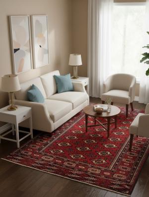 Vintage Red Tribal 4'7X5'8 Turkoman Persian Oriental Rug