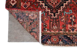 Vintage Red Geometric 3'8X11'5 Karajeh Persian Runner Rug