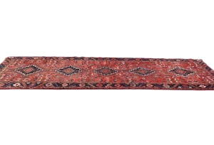 Vintage Red Geometric 3'8X11'5 Karajeh Persian Runner Rug