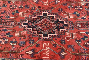 Vintage Red Geometric 3'8X11'5 Karajeh Persian Runner Rug