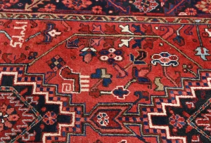 Vintage Red Geometric 3'8X11'5 Karajeh Persian Runner Rug