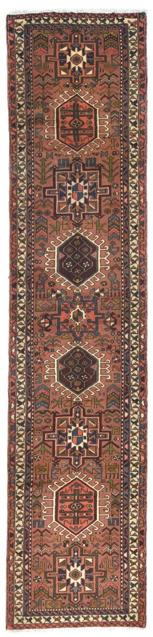 Vintage Rusty Pink Tribal 3X13 Karajeh Persian Runner Rug