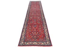 Vintage Red Floral 3X13 Sarough Persian Runner Rug