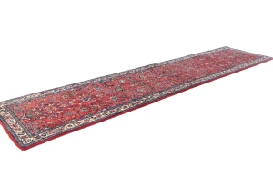 Vintage Red Floral 3X13 Sarough Persian Runner Rug