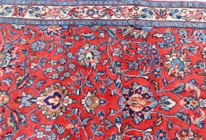Vintage Red Floral 3X13 Sarough Persian Runner Rug